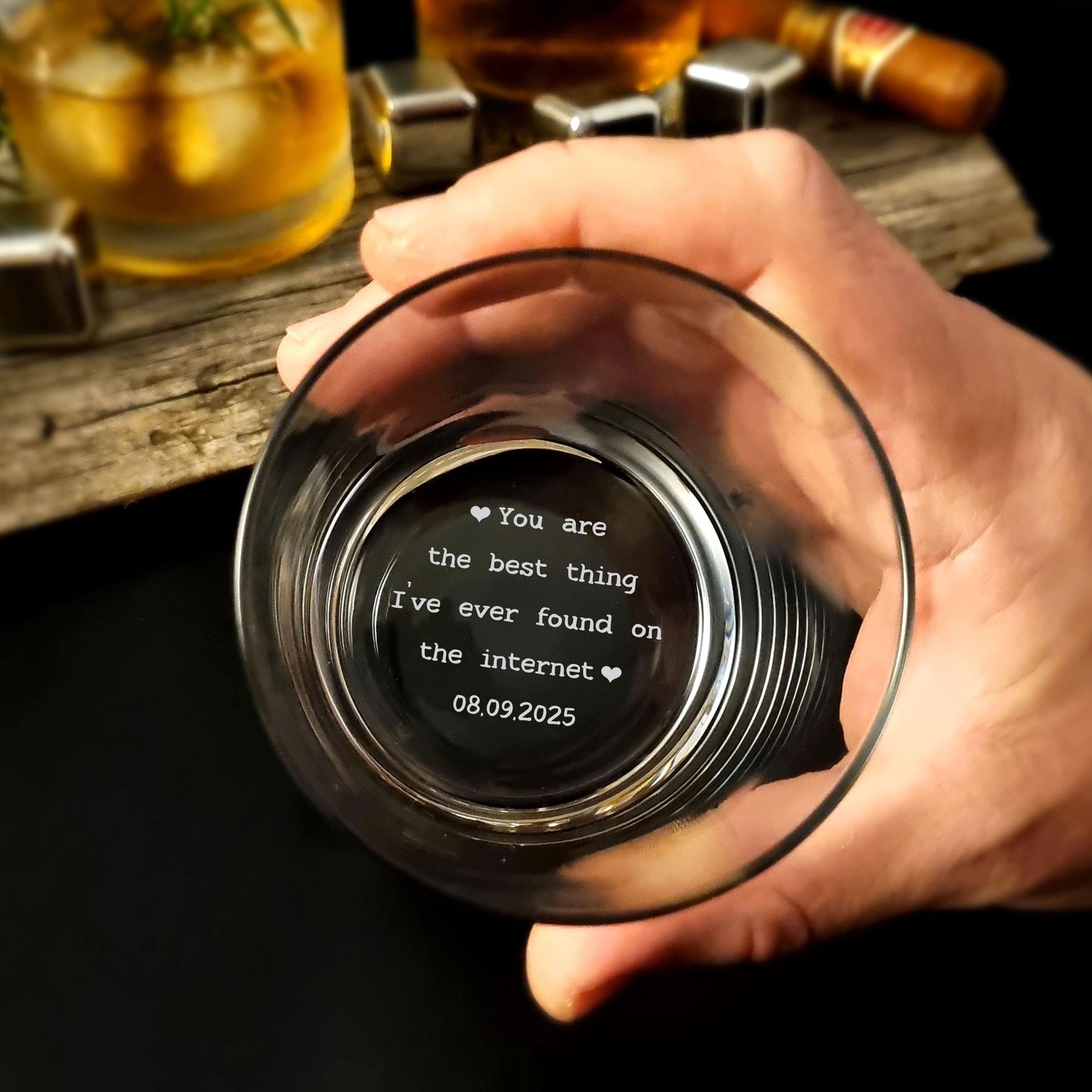 Custom Engraved Whiskey Glass - With Text for Whiskey Lovers - Personalized Glass Gift for Him - Groomsmen Proposal Gift Ideas