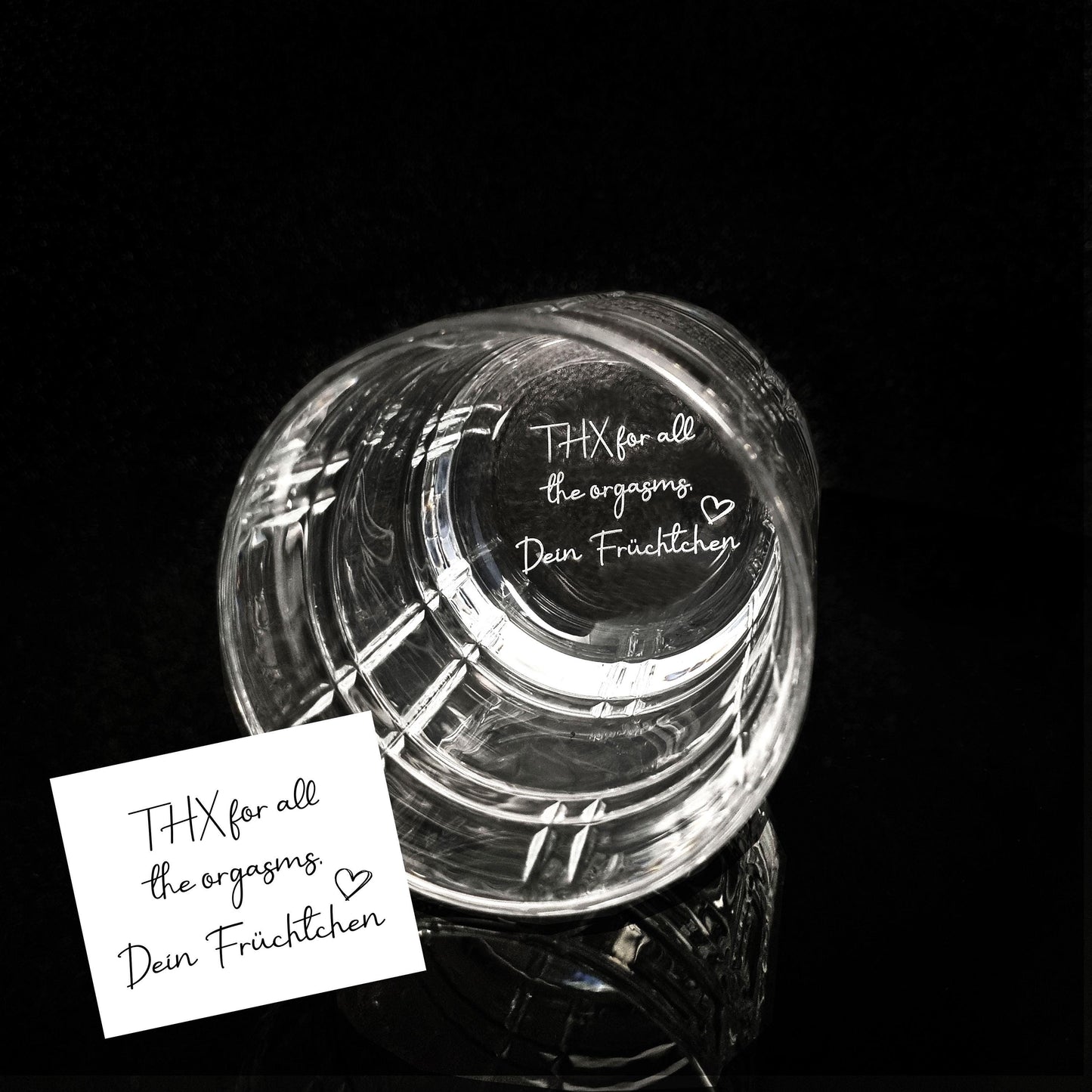 Handschriftliches Geschenk Whiskyglas, individuelle handschriftliche Geschenknachricht für Whiskyliebhaber, Whiskygläser mit Gravur auf der Unterseite