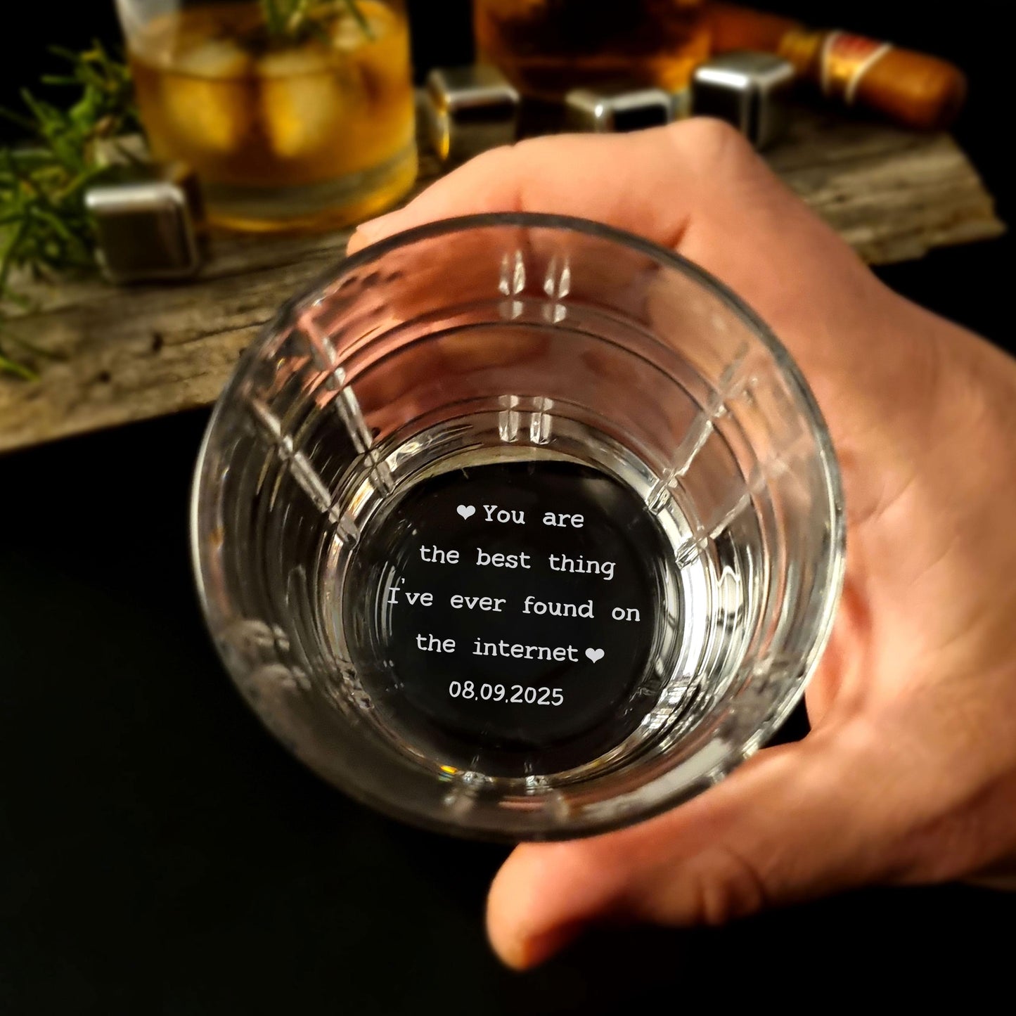 Custom Engraved Whiskey Glass - With Text for Whiskey Lovers - Personalized Glass Gift for Him - Groomsmen Proposal Gift Ideas