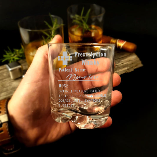 Whisky Glass Prescription with Custom Patient Name, Perfect for Birthdays Holidays or Just Because, Christmas Gift for Whiskey Lovers