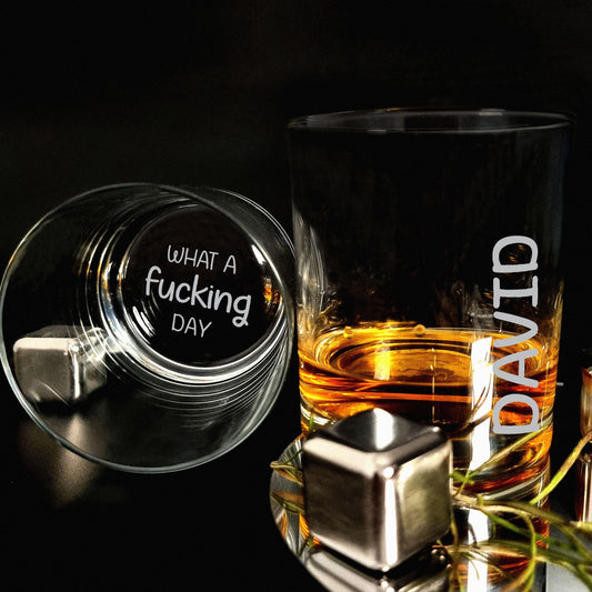 Funny Whiskey Gift Glass What a Fucking Day Engraved Father's Day Christmas Birthday Gift for Grandpa Dad Brother or Just Whiskey Lover