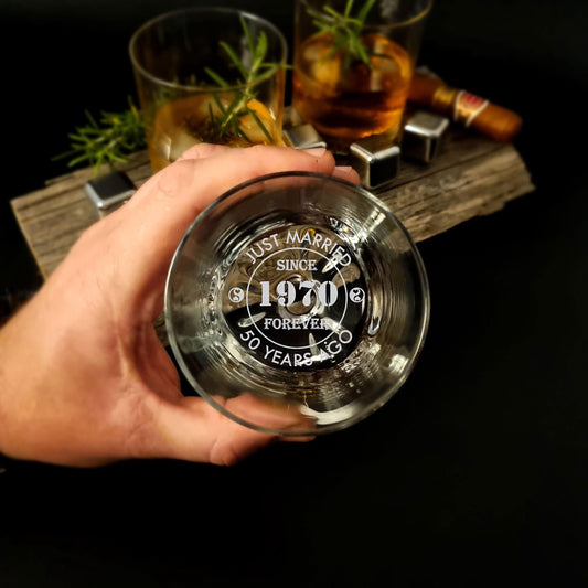 Custom Anniversary Gift Whiskey Glass with Bottom Engraved Wedding Date, Perfect Gift for Him, Personalized Date Whiskey Glasses