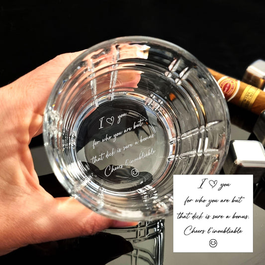 Personalized Whiskey Glass Custom Handwritten Gift Message for Whiskey Lovers, Bottom Engraved Glasses, Gift Idea for Him