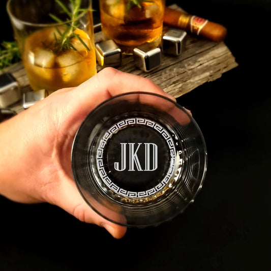 Engraved Initials Whiskey Glass Personalized Monogram Glasses, Custom Glass Gifts for Him Etched Groomsman Glasses