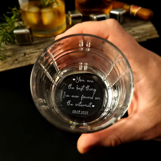 Custom Engraved Whiskey Glass - With Text for Whiskey Lovers - Personalized Glass Gift for Him - Groomsmen Proposal Gift Ideas