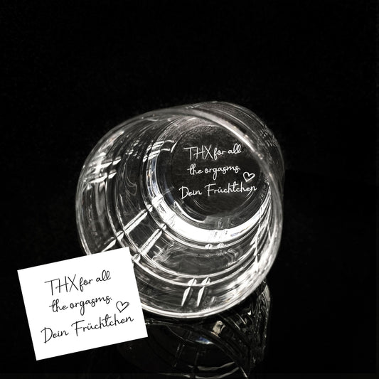 Handschriftliches Geschenk Whiskyglas, individuelle handschriftliche Geschenknachricht für Whiskyliebhaber, Whiskygläser mit Gravur auf der Unterseite