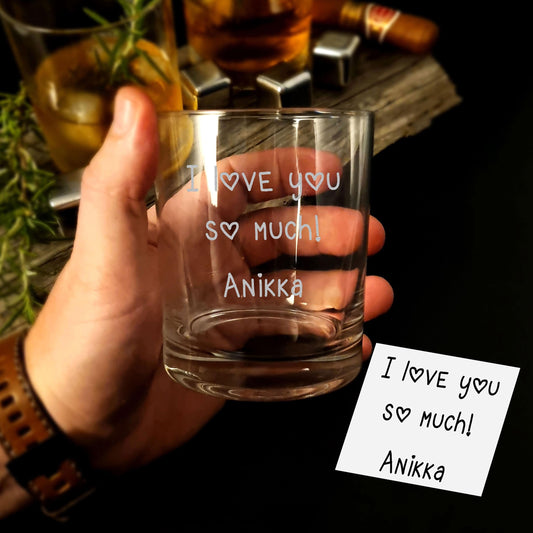 Handschriftliches Whiskyglas, personalisiertes Geschenk für Männer, individuelle handschriftliche Geschenknachricht für ihn, Geschenk für Ihre Lieben