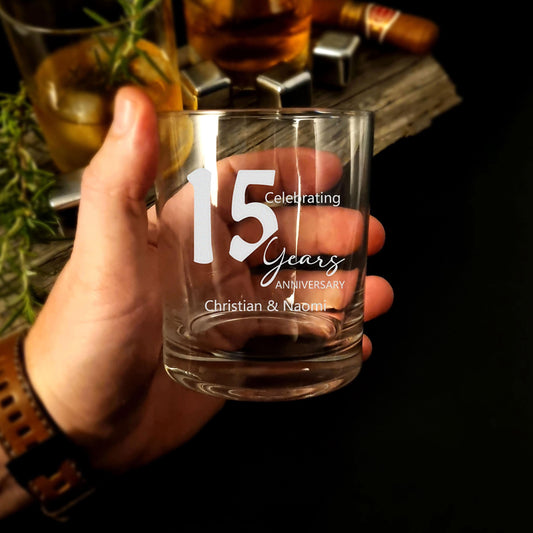 Engraved Whiskey Glass Custom Anniversary Gift with Names & Date Personalized Gift for Husband or Couples