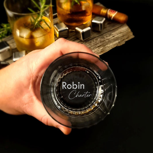 Custom Initials Whiskey Glasses Engraved with Personalization for Any Special Occasion, Bottom Engraved Glasses