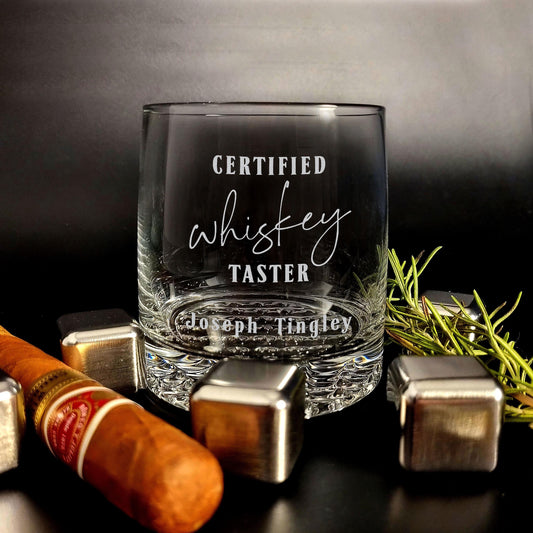 Whiskey Glass Fathers Day Dad Gift Certified Whiskey Taster Personalized Dads Birthday Gift Custom Engraved with Name Gift for Father