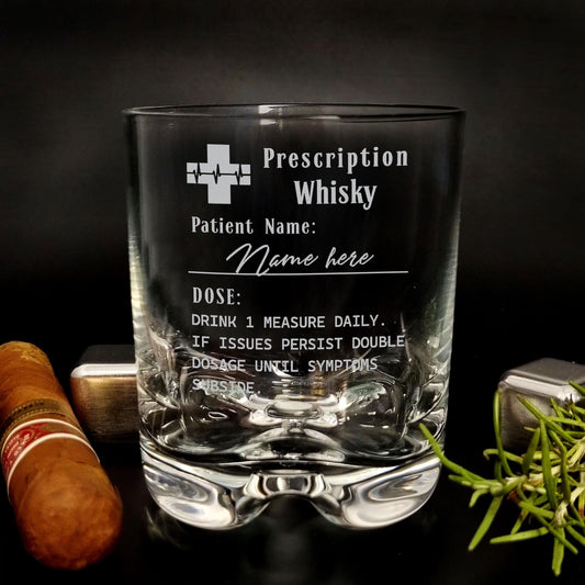 Personalized Whiskey Prescription Glass with Custom Patient Name, Perfect for Birthdays Holidays or Just Because