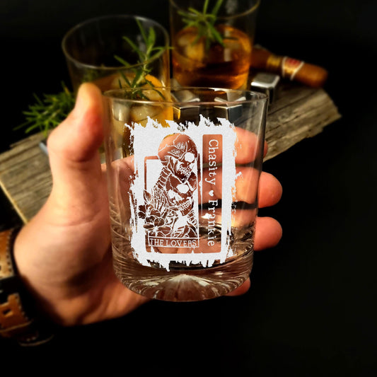 The Lovers Tarot Card Glass with Custom Names Perfect for Anniversary Birthday or Just Because, Unique Whiskey Lovers Valentines Day Gift